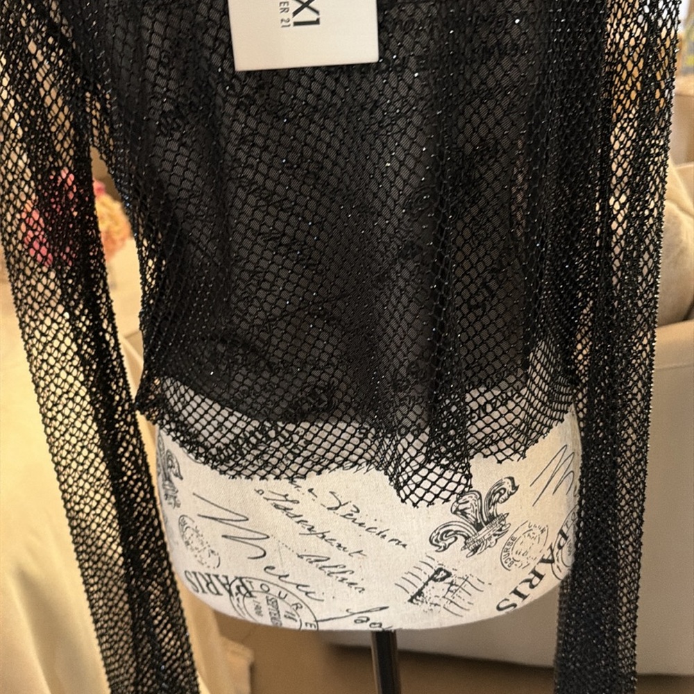 ๐ Forever 21 Luxe XX1 ~ Sparkly Black Mesh Blouse - Picture 11 of 17